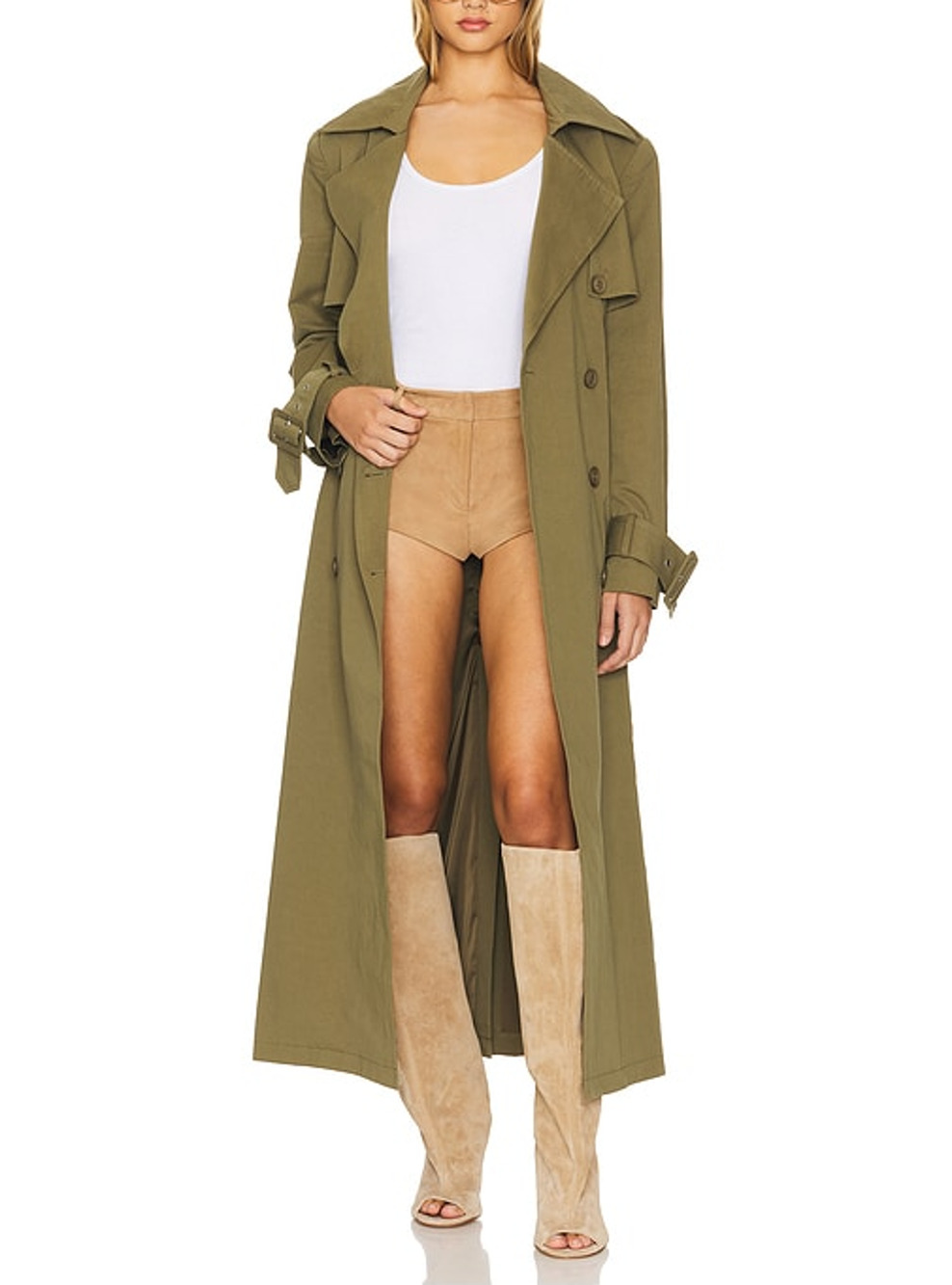 Aexae Belted Army Green Cargo Trench Coat Size M NWT